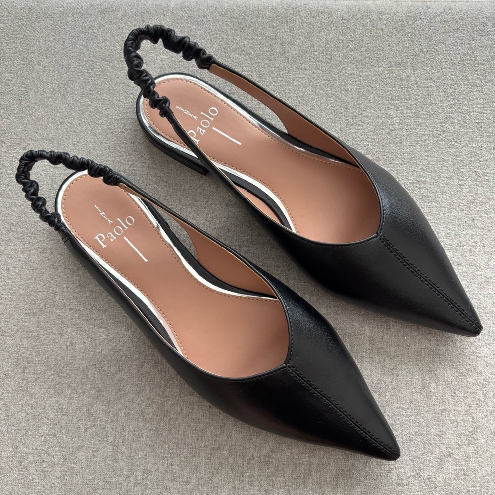 Black Leather Pointed Toe Slingback Flats size 7.5